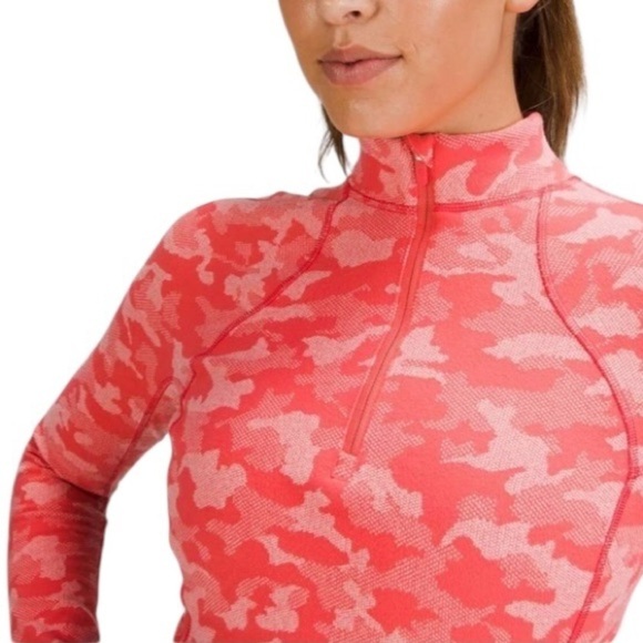Lululemon Its Rulu Run Cropped Half Zip Camo Pale Raspberry Pink Mist Size 6 - Picture 11 of 14